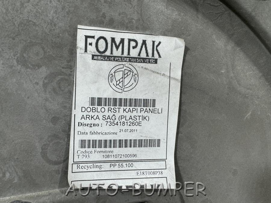 Fiat Doblo 2001- Обшивка двери задней правой 210990037